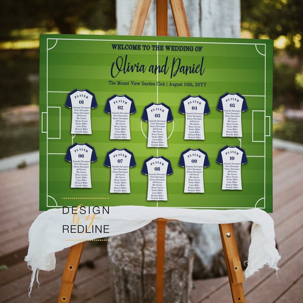 Soccer Wedding seating chart sign, football themed Party seating table, tableau de marriage DIY template, you edit and print