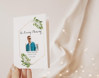 Funeral Foldable Program Printable, Custom Photography Elegant Funeral Program Template, Instant Download Editable Obituary