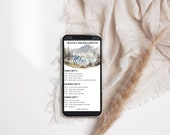 Mountain Weekend Itinerary Digital template, birthday, bachelorette, hen party, digital itinerary, editable template. aa031