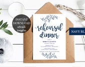 Navy Rehearsal Dinner Template, Editable Wedding Dinner Rehearsal Invitation, diy Printable Rehearsal Template, PDF editable file #RBN