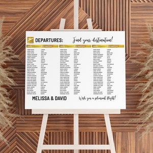 Destination Wedding seating chart template, Airport Departures Wedding printable, Travel Theme Wedding editable seating plan poster AA02