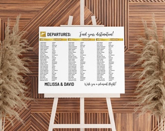 Destination Wedding seating chart template, Airport Departures Wedding printable, Travel Theme Wedding editable seating plan poster AA02