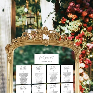 Wedding Seating Chart Template, Mirror seating chart cards 5x7, minimalist modern, instant download