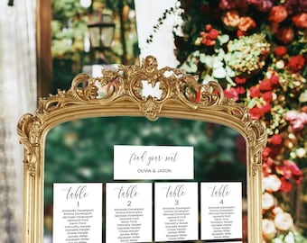 Wedding Seating Chart Template, Mirror seating chart cards 5x7, minimalist modern, instant download