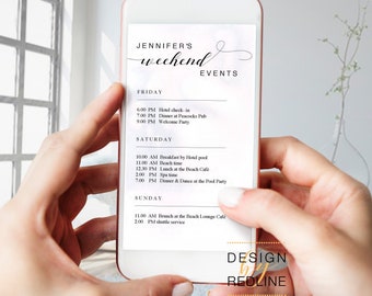 Minimalist Modern Bachelorette Weekend Itinerary Template Digital, Calligraphy Schedule