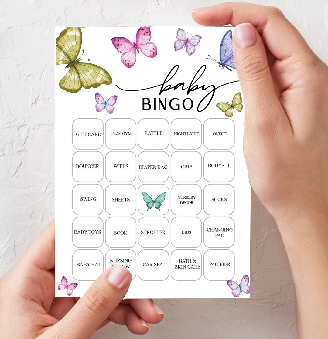 Butterfly Baby Shower Bingo Printable, 20 Unique Game Sheets, Butterfly ...