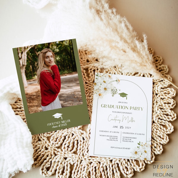 Wildflower Graduation Invitation Template: Boho Photo Announcement (Digital)