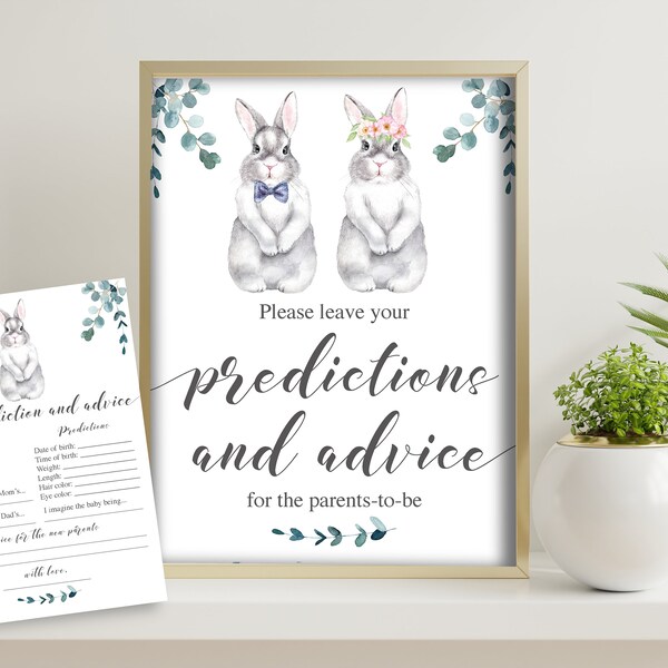 Bunny Baby Predictions and Advice Sign and Cards printable, Instant Download JPG files