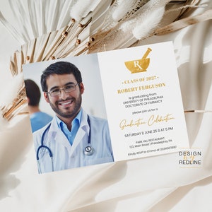 Annuncio laurea in farmacia con foto, festa di laurea, elegante, da stampare, digitale template modificabile