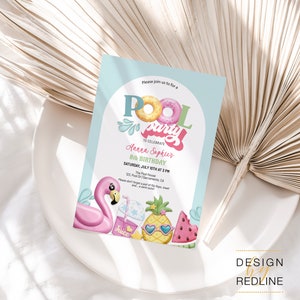 Pool Party Compleanno in piscina invito editabile, compleanno estate per bambini e teenager, template da personalizzare stampare