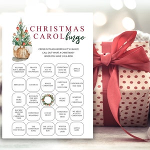 Cartões de bingo de Natal para impressão, download instantâneo de bingo de canções de natal, jogos divertidos para festas de Natal