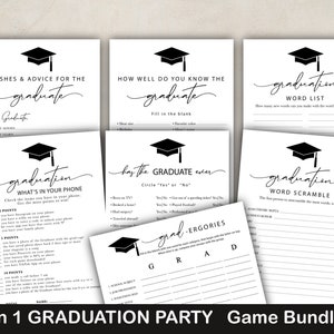 Graduation Party Games Printabe, Black White Graduation Party Game Bundle Pack Printable, digital instant download