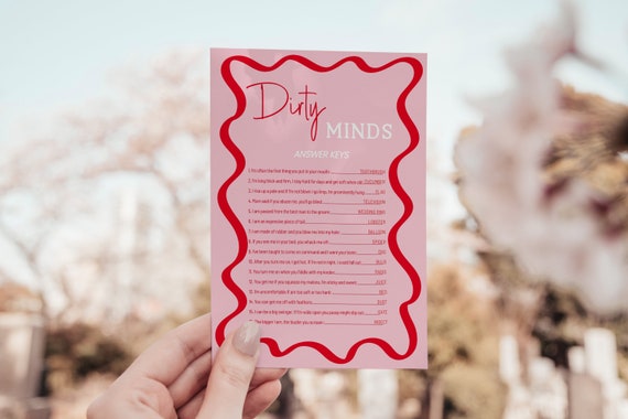 Dirty Minds Game printable, funny bachelorette Party Game, Hen party printable, wavy pink red,  instant download and print PDF