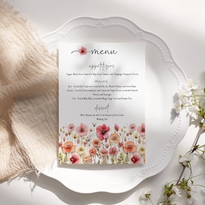 Garden Menu card template, dinner birthdya party, outdoor lunch, summer bbq, menu card printable, floral aesthetic  AA072