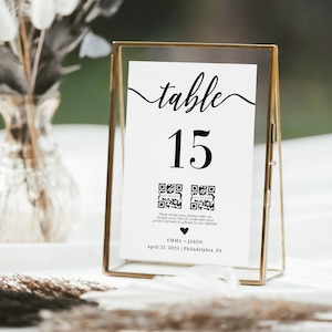 Minimalist Table number with Qr codes, wedding table number sign, table numbers card template