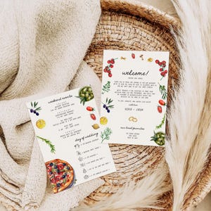 wedding welcome letter and timeline template, welcome note, destination wedding weekend itinerary,  italy that's amore wedding AA086