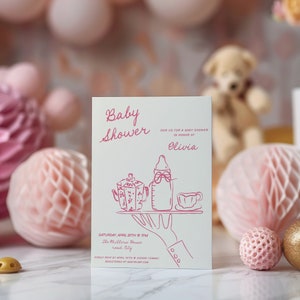 Baby Shower invitation template, quirky hand drawn Baby Girl Shower invite, whimsical handwritten editable template,editable colors AA059 bild 2