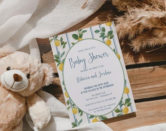 Vintage Lemons Baby shower Invitation, editable boy or girl template (Digital and printable)