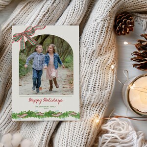 Photo Christmas Card Template, Merry Christmas Card, Bow Holiday Card, Classic Botanical Christmas Card, Digital Christmas Cards  AA101