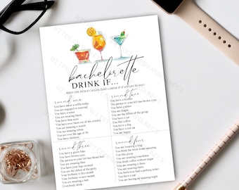Bachelorette Drink if Game Printable, Bachelorette Drinking game, Fun activity, hen party, cocktails Instant Download PDF