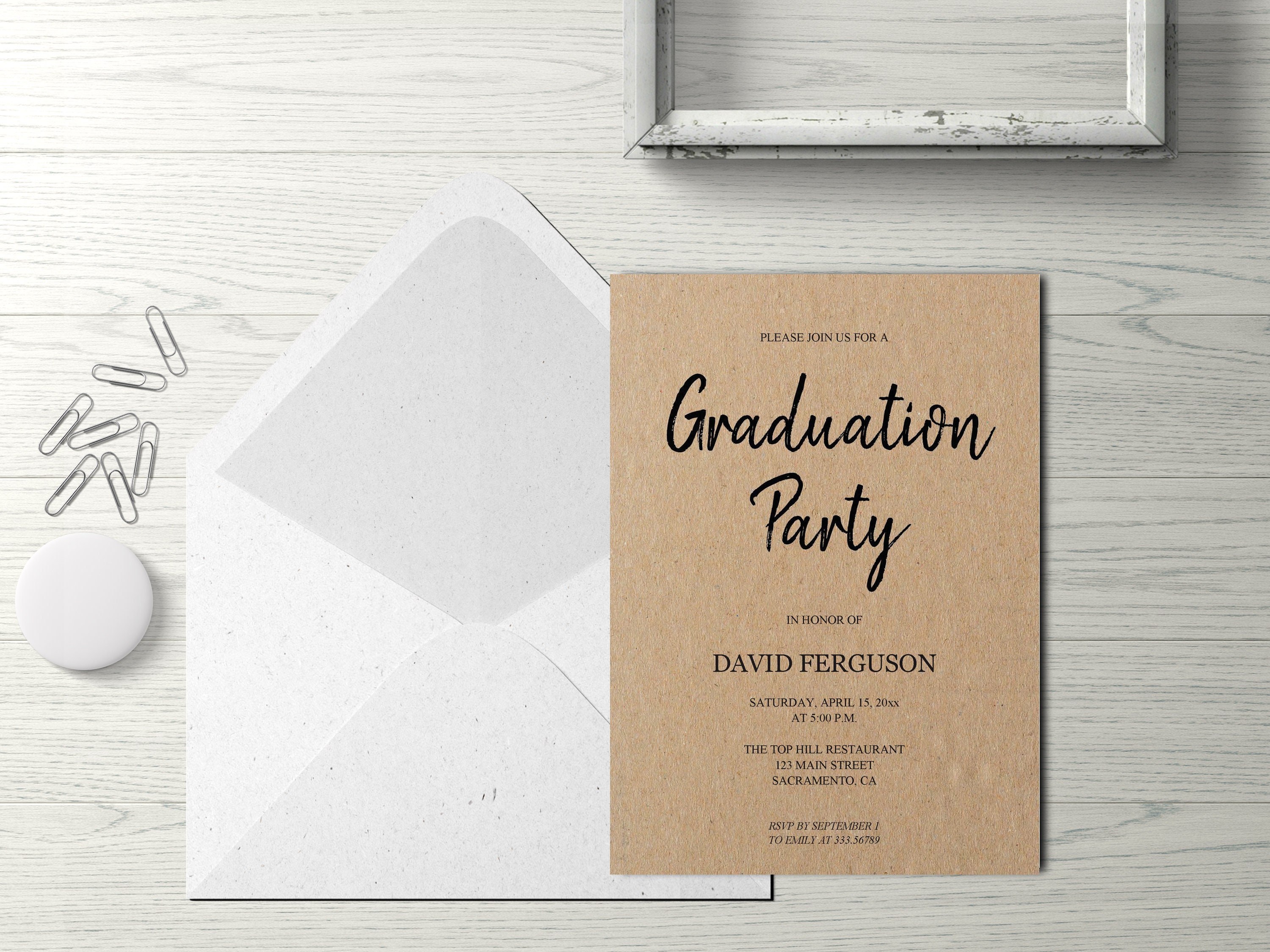 Graduation Party Invitation Instant Download, Kraft Grad Party invitation template, INSTANT