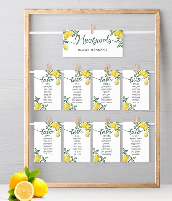 Tableau de Mariage cartellini con testo modificabile, Tableau matrimonio  con bellissimi limoni, PDF template modificabile -  Italia