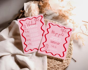 Last Rodeo Bachelorette Itinerary Template, Nashville Bachelorette Weekend Invite Template, Wavy funky Cowgirl Bachelorette