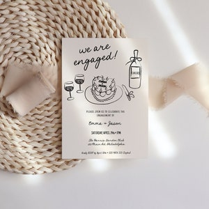 Engagement Party Invitation Template, Hand drawn engagement announcement, hear shape cake, scribble handwritten Invite AA059