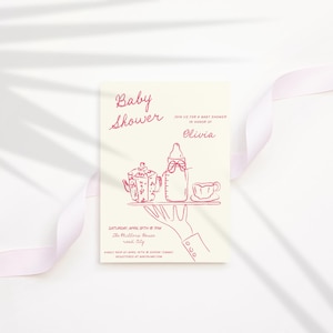 Baby Shower invitation template, quirky hand drawn Baby Girl Shower invite, whimsical handwritten editable template,editable colors AA059 bild 3