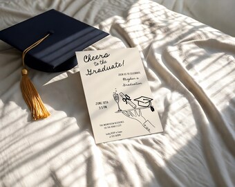 Graduation Invitation Template, whimsical Graduation Announcement, Senior Graduation Party hand drawn Template, funny cheers the grad aa111