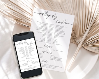 Wedding Day Timeline template |  Wedding Day Schedule | Bridal Party Timeline | Wedding Party Itinerary Schedule printable