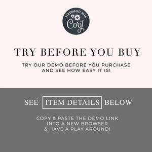 May include: A promotional graphic with the text "TRY BEFORE YOU BUY" and "TRY OUR DEMO BEFORE YOU PURCHASE AND SEE HOW EASY IT IS!". It also includes the text "SEE ITEM DETAILS BELOW" and instructions to copy and paste a demo link.