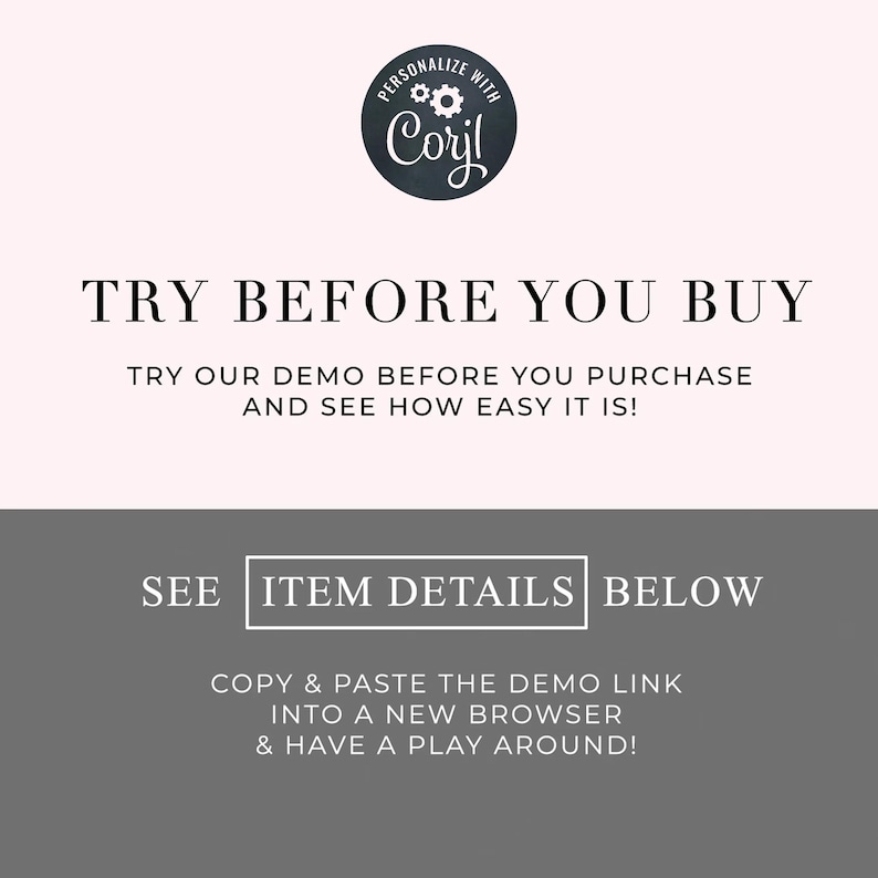 May include: A promotional graphic with the text "TRY BEFORE YOU BUY" and "TRY OUR DEMO BEFORE YOU PURCHASE AND SEE HOW EASY IT IS!". It also includes the text "SEE ITEM DETAILS BELOW" and instructions to copy and paste a demo link.