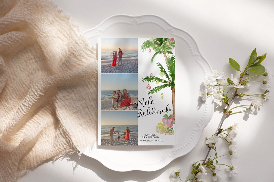 Mele Kalikimaka Photo Card, Mele Kalikimaka Christmas Card Printable Template, Tropical Holiday