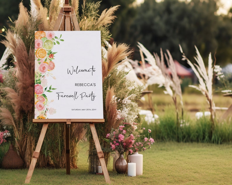 Summer Farewell Party Welcome sign Template, Bright citrus and flowers Going Away Party decor, grapefruit lime oranges colorful AA074 zdjęcie 2