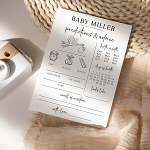 Baby Predictions and Advice Card Template, Personalized Minimalist Calligraphy, Classic Baby Predictions, Editable Instant Predictions Game