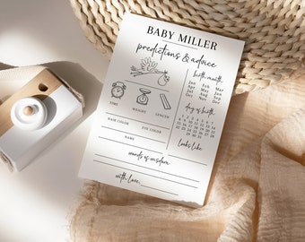 Baby Predictions and Advice Card Template, Personalized Minimalist Calligraphy, Classic Baby Predictions, Editable Instant Predictions Game