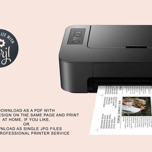 May include: A black printer with a sheet of paper coming out of it. The paper has a newspaper design with a photo of a couple and the text "The Newlywed Post" and "Colorado 2011". The text "PERSONALIZE WITH Coryl" is in a circle with gears in the upper left corner of the image.