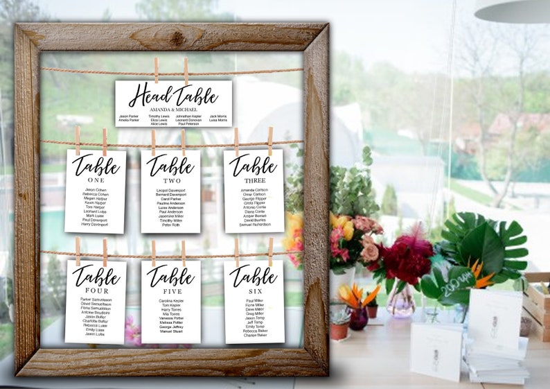 Hochzeit Sitz Diagrammvorlage, druckbare a4 Karten, Kalligraphie elegante Teableau de Mariage, Sitz Plan sofort-Download, PDF-Datei Bild 1