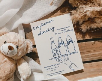 Twins Baby Shower Invitation Template, Beer & Milk Bottles, Editable (Digital Download)