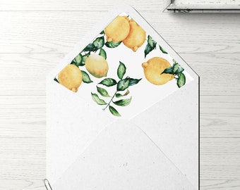 Lemons Envelope Liner printable, A7 A6 A2 envelope liner template with lemons, boho euroflap envelopes liner DIY #LMM