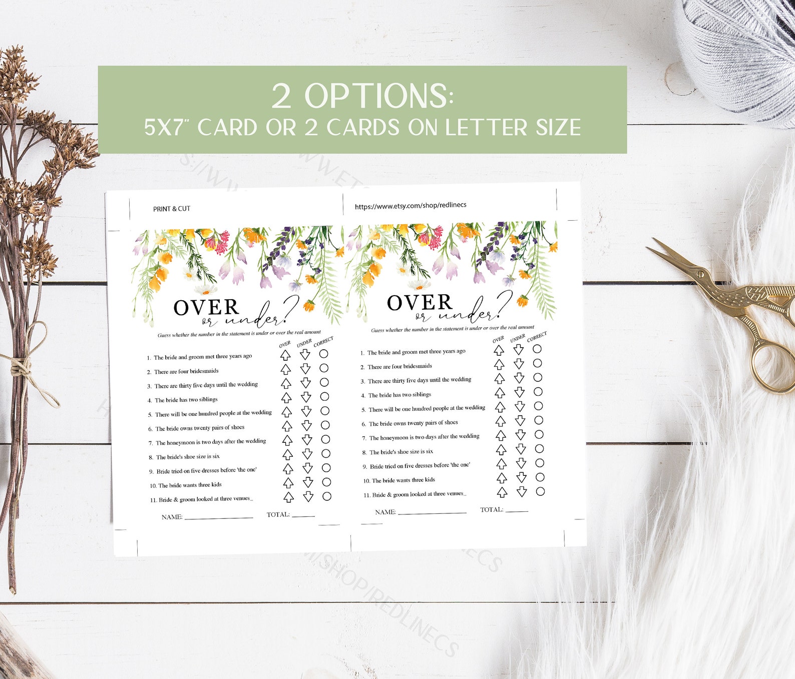 Over or Under Bridal Shower Game Printable Wedding Shower - Etsy