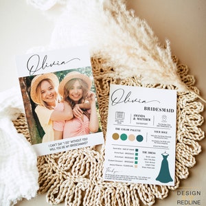 Photo Bridesmaid Proposal Card Template, Will You Be My Bridesmaid, Maid Of Honor Proposal, Bridesmaid Box Gift Info Card, Infographic