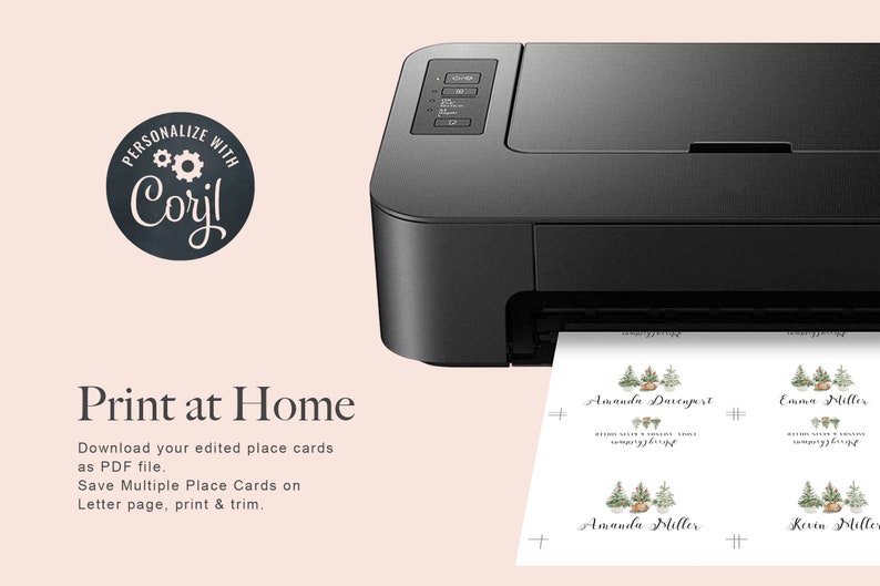 Christmas Place Cards Template, Holiday Place Card editable, Place Card Christmas Oine trees, Editable table name Card image 3