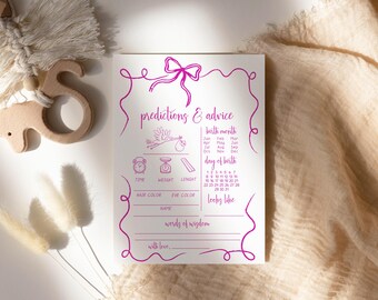 Pink Whimsical Baby Predictions and Advice, hand drawn baby girl card Printable, Fun Activity Ideas, AA045