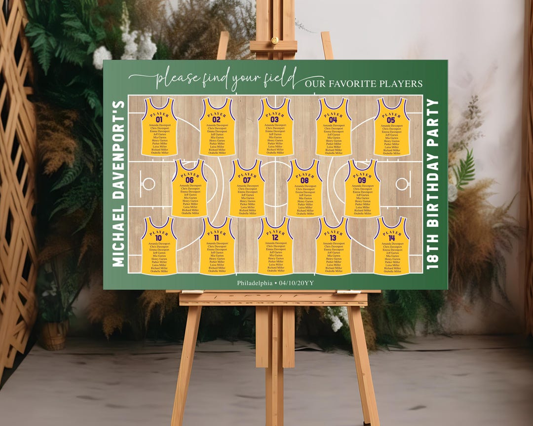 Basketball Seating Chart Sign,basketball Themed Wedding Seating Table ...