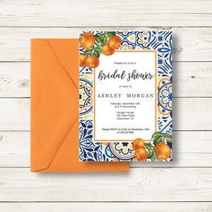 Citrus Bridal Shower Invitation printable, Italian tiles orange Bridal Shower invite template, editable text Instant download PDF