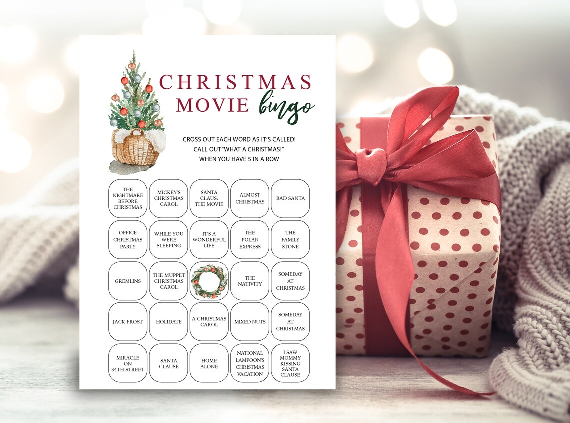 Christmas Movie Bingo Cards Printable Christmas Movie Bingo Etsy