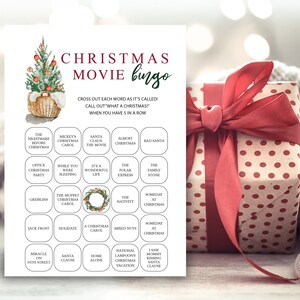 Cartões de bingo de filmes de Natal para impressão, download instantâneo de bingo de filmes de Natal, jogos divertidos para festas de Natal em PDF