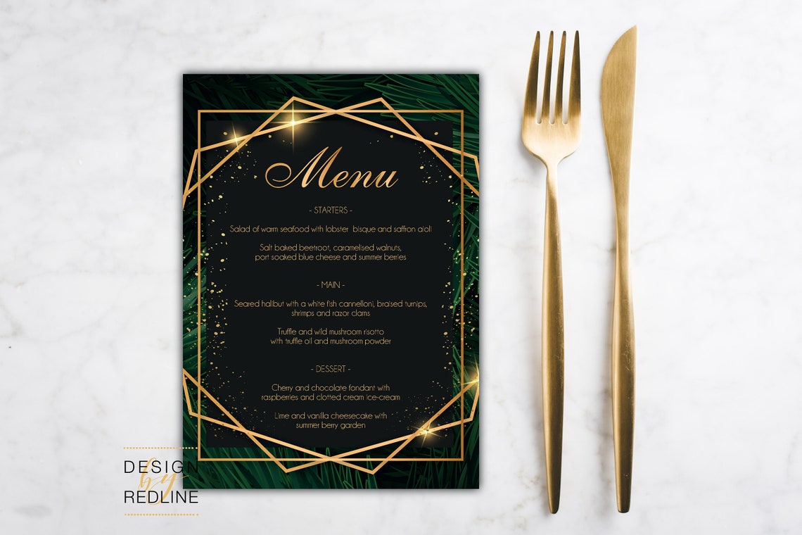 Elegant Menu Printable Jungle Gold and Black Menu Card With | Etsy